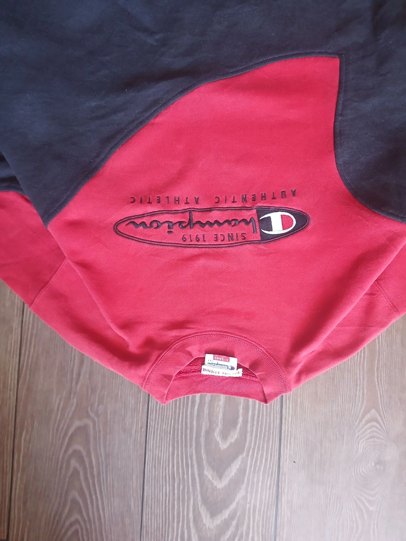Champion Custom Rework Sweatshirt Red Black Size L Y2K Streetwear Crewneck – photo 2